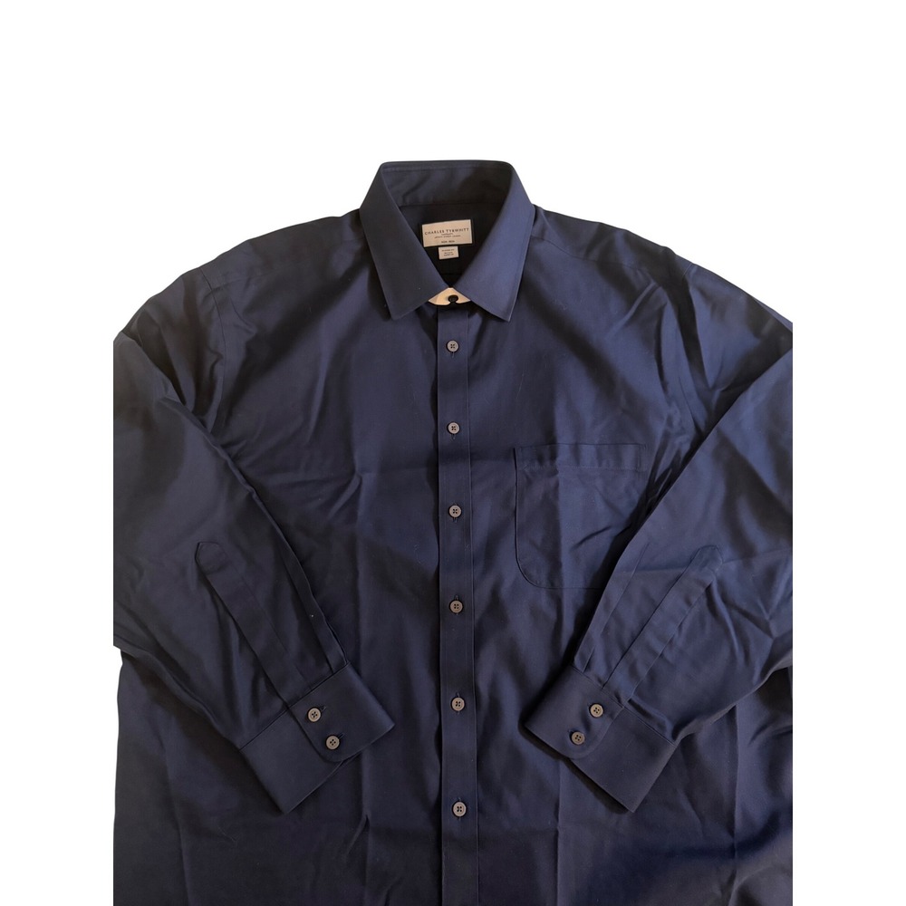 Charles Tyrwhitt Mens Navy Blue Non-Iron Classic Fit Twill Dress Shirt 18/35in
